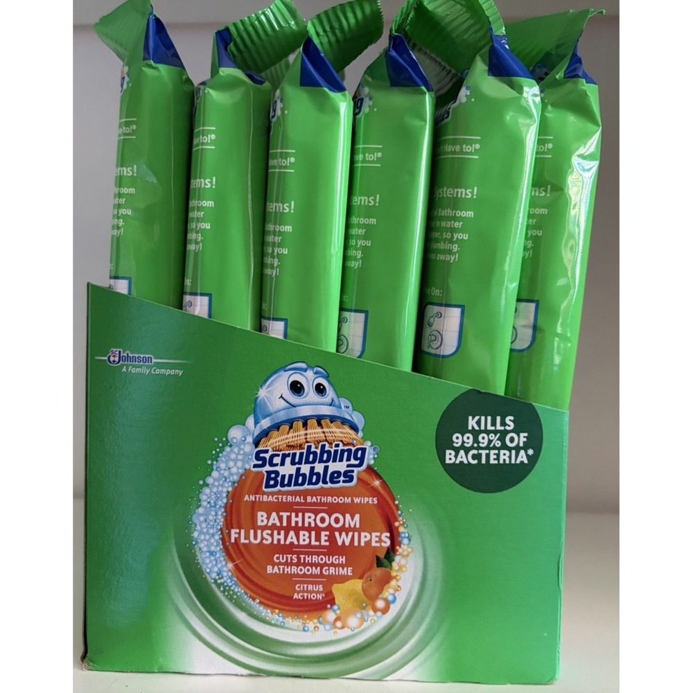 6x Scrubbing Bubbles Bathroom Flushable Wipes Cleaning Disinfecting, 36 Per Pack - Picture 2 of 6